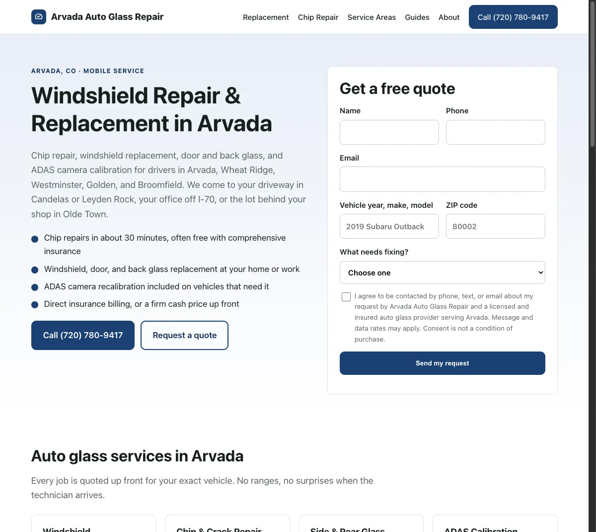 Arvada Auto Glass Repair website