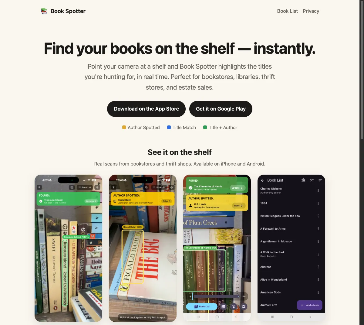 Book Spotter website